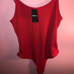 Red ribbed bodysuit from Forever 21